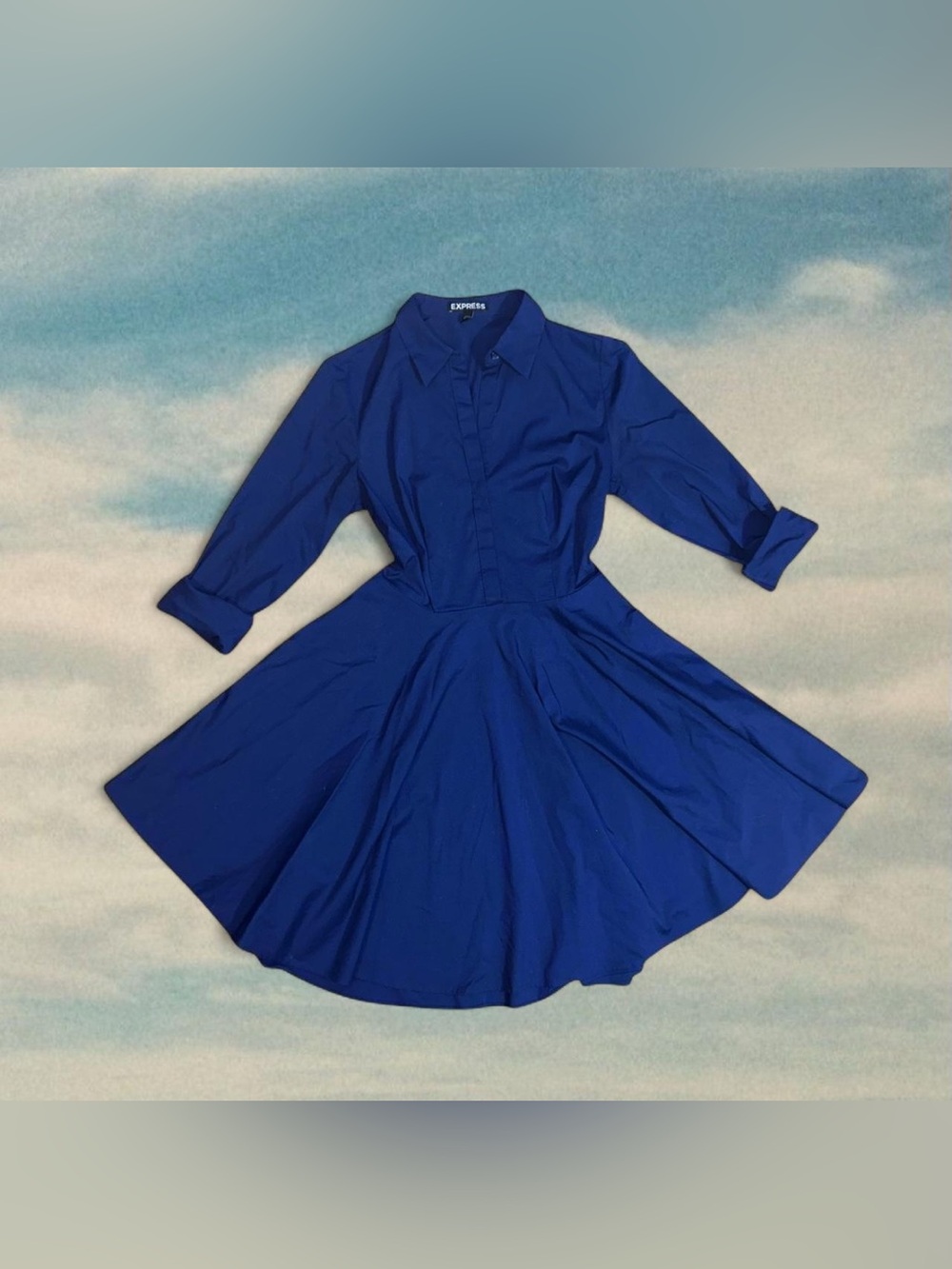 Express Royal Blue Long Sleeve Shirt Dress